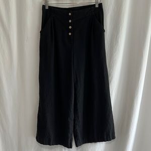 Ambiance Apparel Linen Blend Black Wide Leg Capri Cropped Pants Size Medium